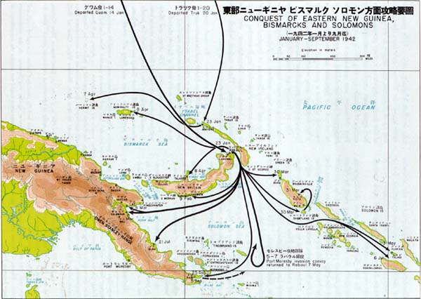 Plate No. 30: Map, Conquest of E. New Guinea, Bismarcks, and Solomons, 1942